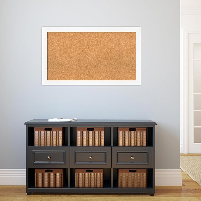 Amanti Art Natural Cork Board for Wall, 23x39 Vision Board with White Frame, Large Corkboard Office Decor for Home Organization, Modern Corkboard Pinboard to Display Items for Home Organization in