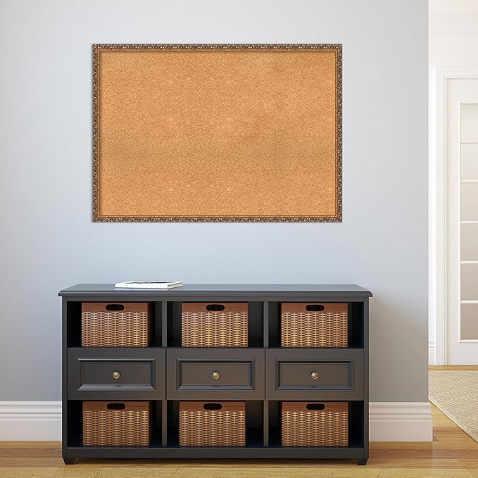 Amanti Art Natural Cork Board for Wall, 30x42 Vision Board with Bronze Frame, X-Large Corkboard Office Decor for Home Organization, Traditional Corkboard Pinboard to Display Items for Home