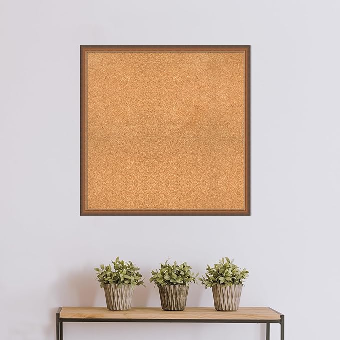 Amanti Art Natural Cork Board for Wall, 34x34 Vision Board with Bronze Frame, Large Corkboard Office Decor for Home Organization, Modern Corkboard Pinboard to Display Items for Home Organization in