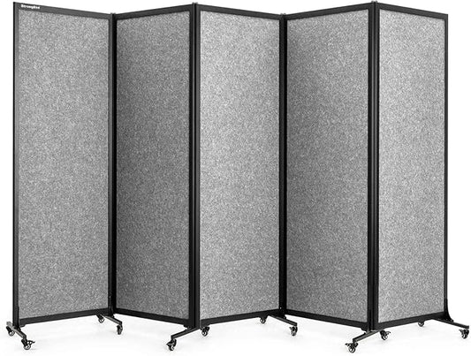 Upgrade Version Room Partition and Divider, Freestanding Rolling Dividers with Wheels,Office Privacy Screen Divider Wall,Classroom Felt Dividers,10'6"L* 6'7"H,5 Panel,Light Grey