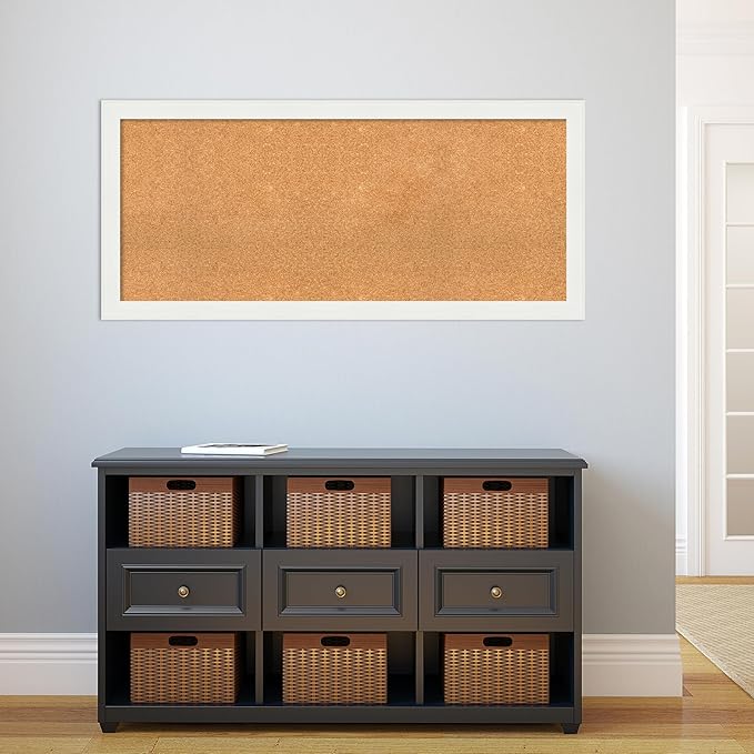 Amanti Art Natural Cork Board for Wall, 23x51 Vision Board with White Frame, Oversize Corkboard Office Decor for Home Organization, Casual Corkboard Pinboard to Display Items for Home Organization in