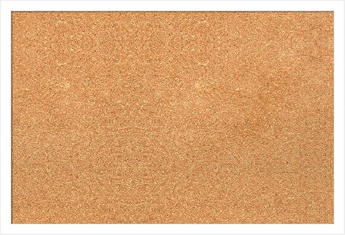 Amanti Art Natural Cork Board for Wall, 17x25 Vision Board with White Frame, Medium Corkboard Office Decor for Home Organization, Modern Corkboard Pinboard to Display Items for Home Organization in