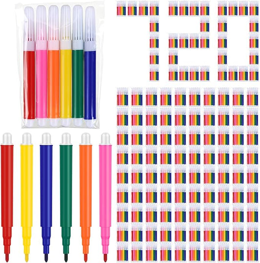 720 Pcs Mini Markers Colored Pen 3.4 Inch Vibrant Colors Portable Short Colored Markers Assorted Multicolor Watercolor Marker Pen for Kids and Adult Glass Office School Supplies (6 Colors)