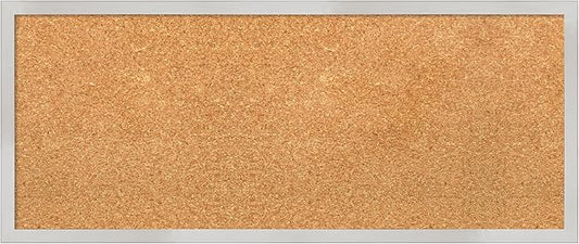 Amanti Art Natural Cork Board for Wall, 13x31 Vision Board with Silver Wood Frame, Medium Corkboard Office Decor for Home Organization, Modern Contemporary Corkboard Pinboard to display items for home