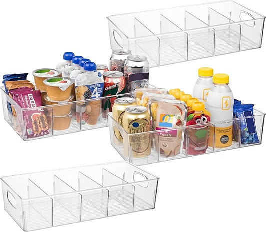 ClearSpace Plastic Pantry Organization and Storage Bins with Removable Dividers – 4 Pack XL Perfect Kitchen Organization or Kitchen Storage – Refrigerator Organizer Bins, Cabinet Organizers