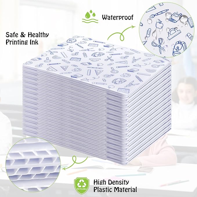 24 Pack Printing Privacy Floders for Student Desks - Durable Plastic Erasable - Testing Dividers for Classroom - Easy Clean Privacy Shields for Student - Includes Extra Labels White