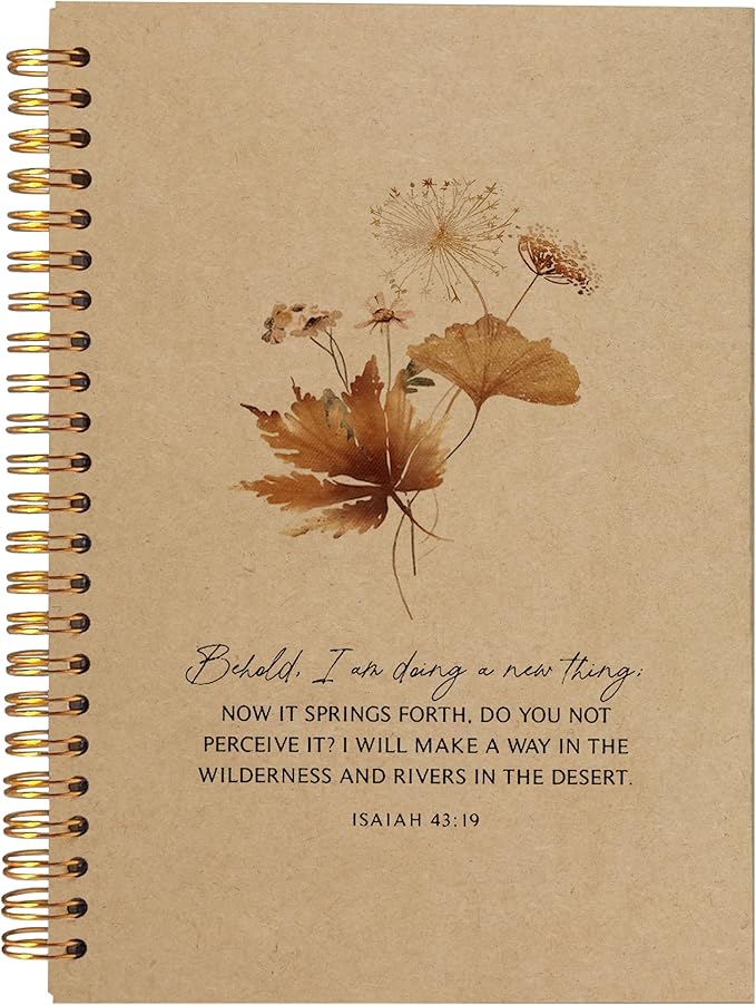 Behold I am Doing a New Thing Floral Christian Notebook Journal, Christian Gifts for Women, Bible Notebooks for Note Taking, Bible Journaling Notebook, Hardcover Spiral Notebook 5.5x8.3 kraft paper