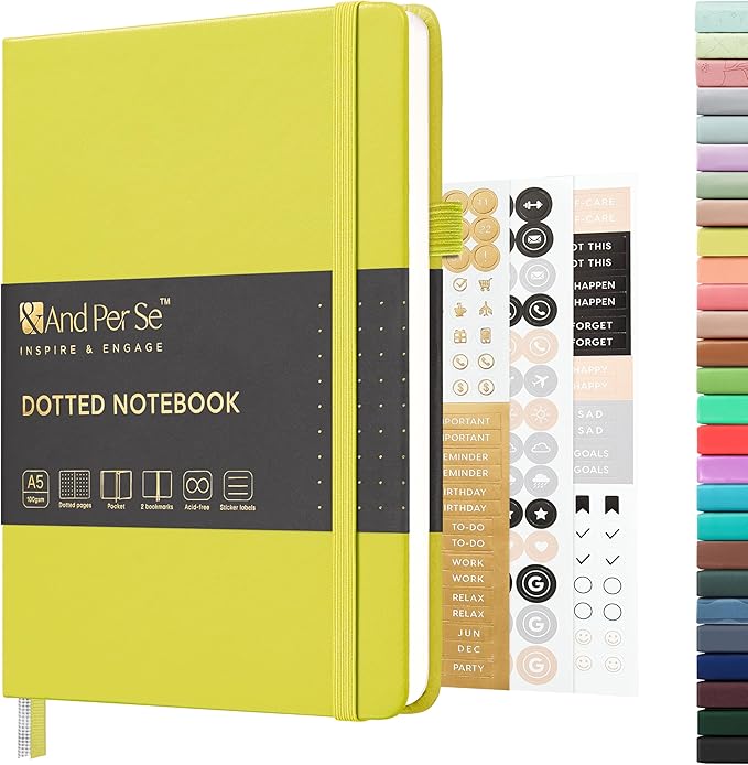 &And Per Se Dotted Journal Notebook, A5 Hardcover Bullet Dotted Journal, 160 Pages 100 gsm Thick Dotted Paper, 3 Sheets of Stickers Included - 5.7'' x 8''（Emerald）