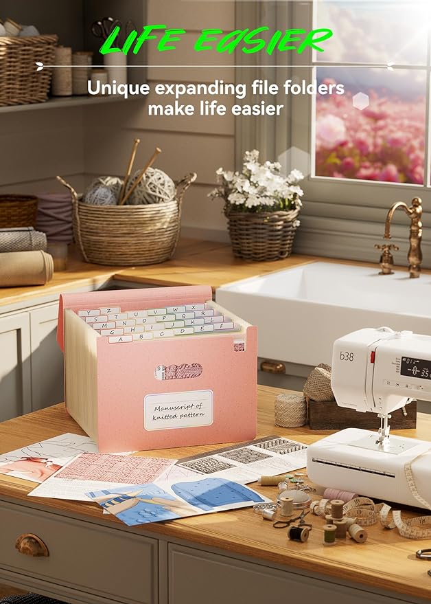 Accordion File Organizer, 26 Pockets Wheat Straw Expanding File Folder, Monthly Bill Receipt Organizer,A-Z Tabs,100% BPA Free,Return to Nature Healthy Living,Letter/A4 Size - Strawberry Pink