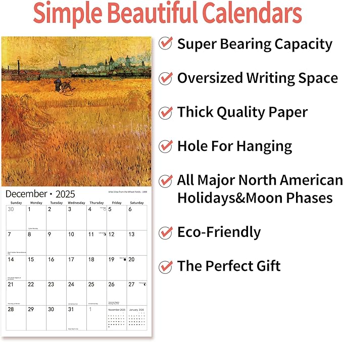 2025 Wall Calendar,Calendar 2025, January 2025 - December 2025, Wall Calendar Vincent van Gogh Painting, 12" x 24" Opened,Full Page Months Thick & Sturdy Paper for Calendar Organizing & Planning