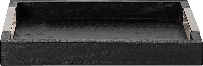 Kate and Laurel Heller Modern Rectangular Tray, 12 x 16, Black, Wood Tray for Storage and Display