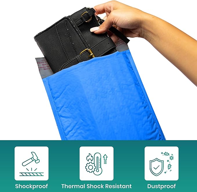 Levex - #000 4" x 8" [10 Pack] Blue Poly Bubble Mailers, Padded Envelope Mailers, Packing Envelope & Mailing Bags for Shipping