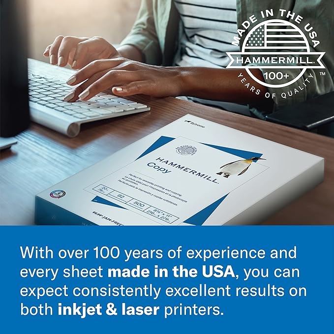Hammermill Printer Paper, Great White 30% Recycled Paper, 11 x 17-5 Ream (2,500 Sheets) - 92 Bright, Made in the USA, 086750C