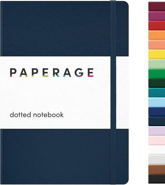 PAPERAGE Dotted Journal Notebook, (Navy), 160 Pages, Medium 5.6 in x 8 in - 100 GSM Thick Paper – Hardcover Journaling Notebook for Work, School & Bullet Journaling
