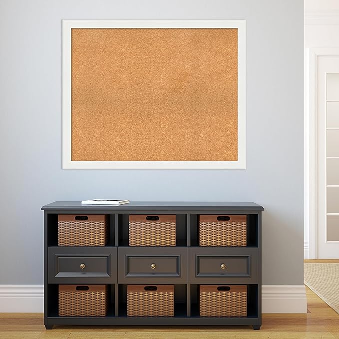 Amanti Art Natural Cork Board for Wall, 35x43 Vision Board with White Frame, X-Large Corkboard Office Decor for Home Organization, Casual Corkboard Pinboard to Display Items for Home Organization in