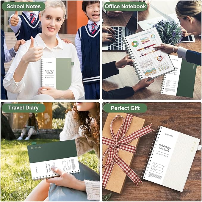 EMSHOI Lined Spiral Journal Notebook, B5 College Ruled Notebook, 300 Pages/150 Sheets, 100gsm Acid-Free Paper, Waterproof Softcover Notebook for School, Work, Note Taking, 7.48" × 10.15" - Transparent