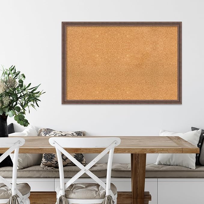 Amanti Art Natural Cork Board for Wall, 26x38 Vision Board with Brown Wood Frame, Large Corkboard Office Decor for Home Organization, Country Rustic Corkboard Pinboard to Display Items for Home