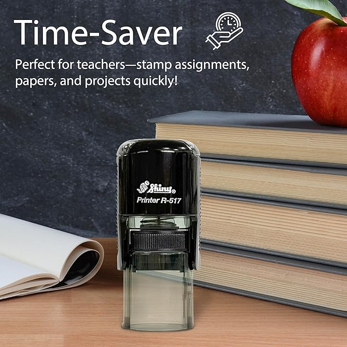 Shiny Pleasure Serving You Stamp, Round Self Inking Stamp for Office and Retail, Purple Ink