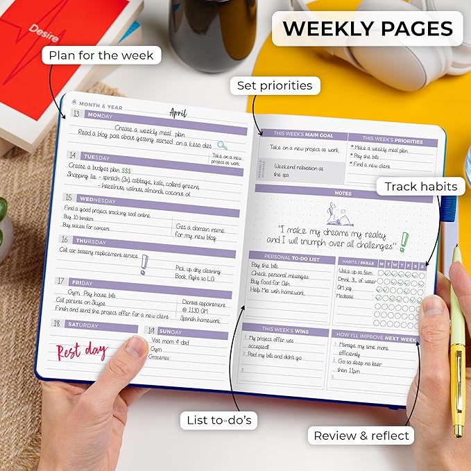 Clever Fox Planner 2nd Edition – Colorful Weekly & Monthly Goal Planner, Time Management & Productivity Organizer, Undated, A5 (Mystic Blue)