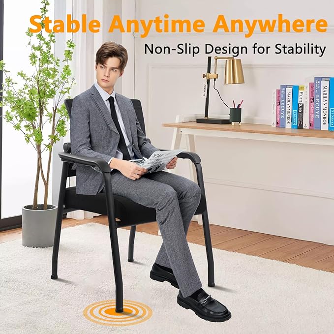 Desk Chair No Wheels with Adjustable Mesh Backrest, Arm Chair with Ergonomic Lumbar Support and Thickened Seats Cushion, Waiting Room Chairs for Office School Church Guest Reception, 4PACK