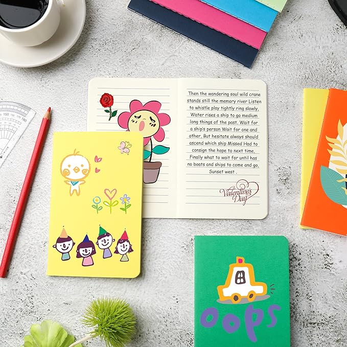 24 Pack Small Pocket College Ruled Notebook & Journal Bulk, Multi Cover, Line Thick Paper, A6 Size, 5.5x3.5 inch, 60 Page, Mini Subject Composition Note Pad Set for Women Men Kids