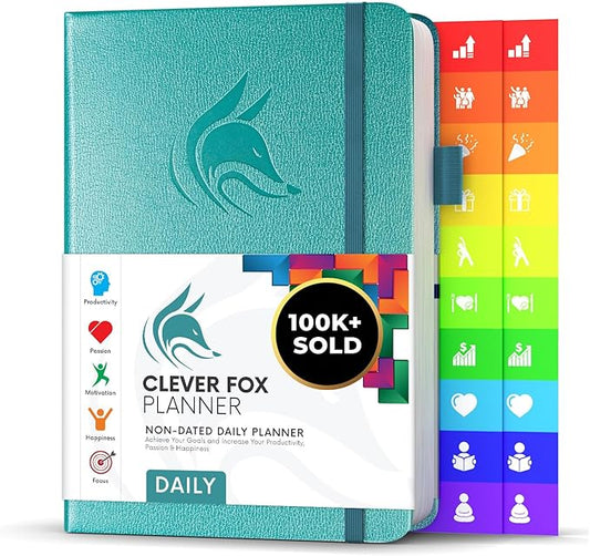 Clever Fox Daily Planner – Undated Planning Notebook with Hourly Schedule & To-Do List – Personal Day Task & Work Organizer, 6 Months (Aquamarine)