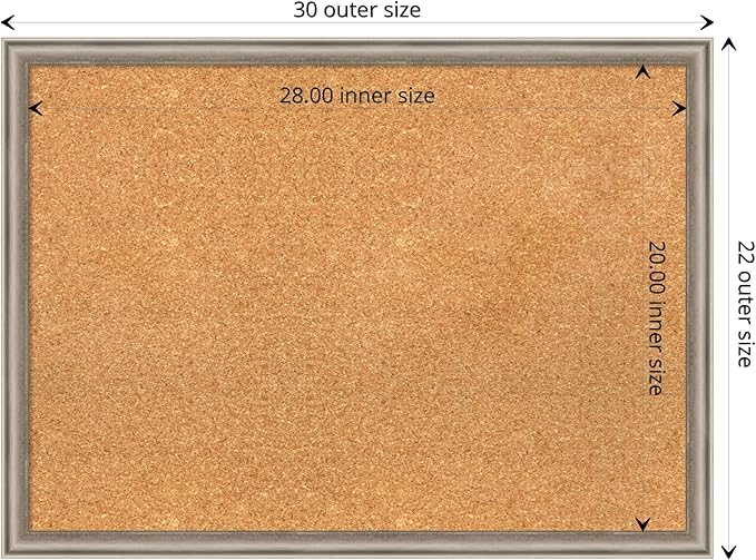 Amanti Art Natural Cork Board for Wall, 22x30 Vision Board with Silver Wood Frame, Medium Corkboard Office Decor for Home Organization, Casual Corkboard Pinboard to display items for home organization