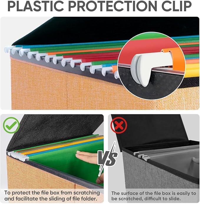 BALEINE File Organizer Box with Lid, Collapsible File Folder Organizer with Plastic Slide, Hanging File Folder Box for Office Document Storage (2 Pack, Orange)