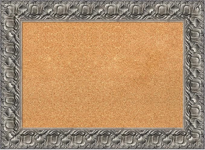 Amanti Art Natural Cork Board for Wall, 22x30 Vision Board with Silver Wood Frame, Medium Corkboard Office Decor for Home Organization, Traditional Corkboard Pinboard to Display Items for Home