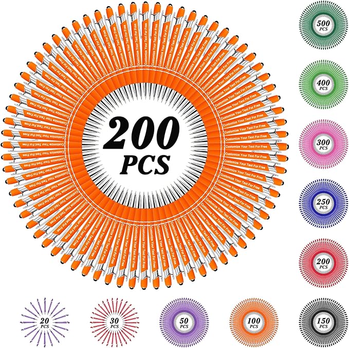 Max 500 Pcs Personalized Pens Bulk, Custom Pens with Free Engraving, Customized Stylus Tip Ballpoint Pen with Your Name Massage Text for School Office Business Graduation Anniversaries-200 Packs