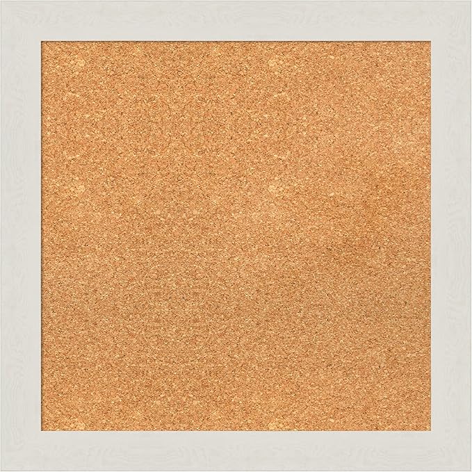 Amanti Art Natural Cork Board for Wall, 23x23 Vision Board with White Frame, Medium Corkboard Office Decor for Home Organization, Country Rustic Corkboard Pinboard to Display Items for Home