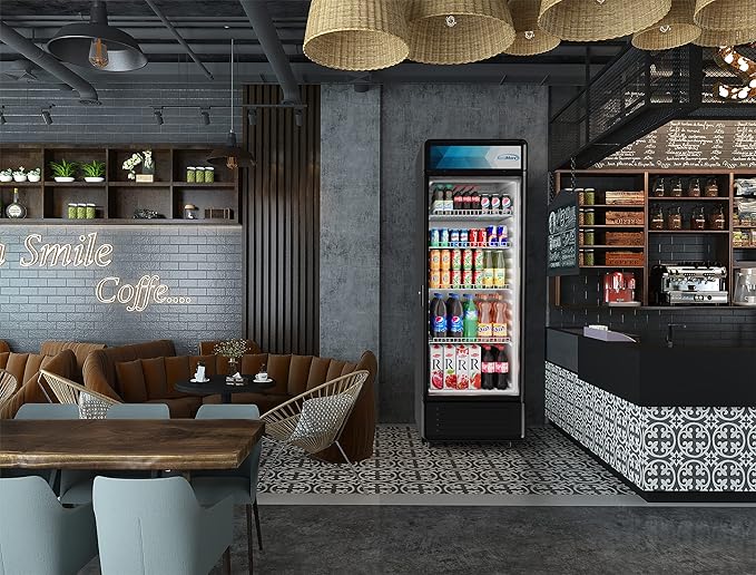KoolMore Commercial One Glass Door Display Upright Beverage Refrigerator Cooler Merchandiser - 12 Cu. Ft [Black] (MDR-1GD-12C)
