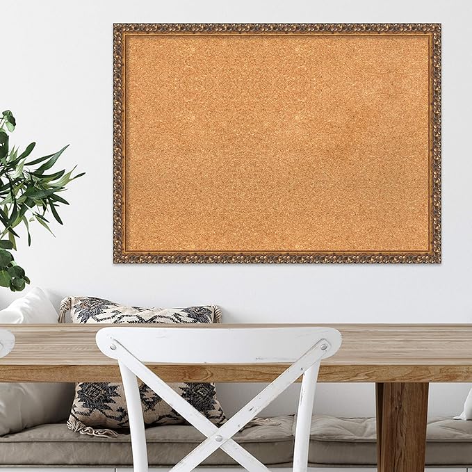 Amanti Art Natural Cork Board for Wall, 22x30 Vision Board with Bronze Frame, Medium Corkboard Office Decor for Home Organization, Traditional Corkboard Pinboard to Display Items for Home