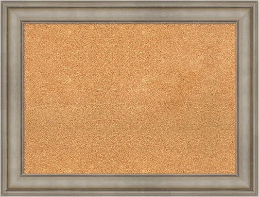 Amanti Art Natural Cork Board for Wall, 25x33 Vision Board with Silver Wood Frame, Medium Corkboard Office Decor for Home Organization, Traditional Corkboard Pinboard to display items for home