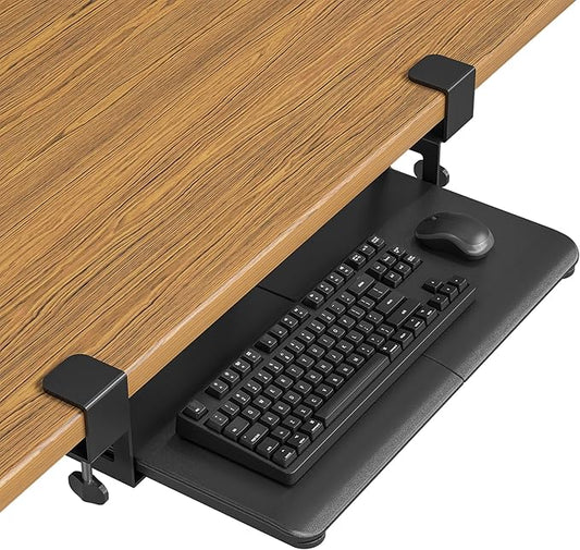 BONTEC KMT01-PJ Under Desk Keyboard Tray, Pull-Out Keyboard & Mouse Platform with C-Clamp, 20 x 11.8 in Space-Saving Ergonomic Slide-Out Drawer, Black