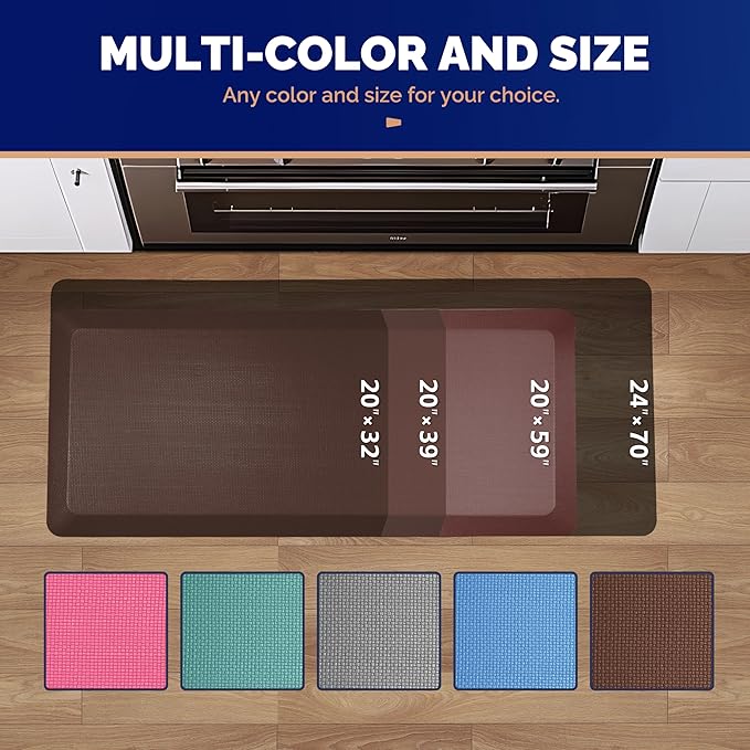 FEATOL Anti Fatigue Mat Floor Mat, Extra Thick Standing Office Desk Mat Memory Foam Cushioned Anti Fatigue Ergonomic Kitchen Mats Comfort Standing Pad NOT PVC 9/10 Inch Thick (20" x 39, Brown)