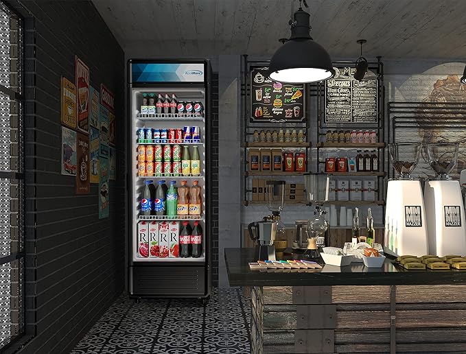 KoolMore Commercial One Glass Door Display Upright Beverage Refrigerator Cooler Merchandiser - 12 Cu. Ft [Black] (MDR-1GD-12C)