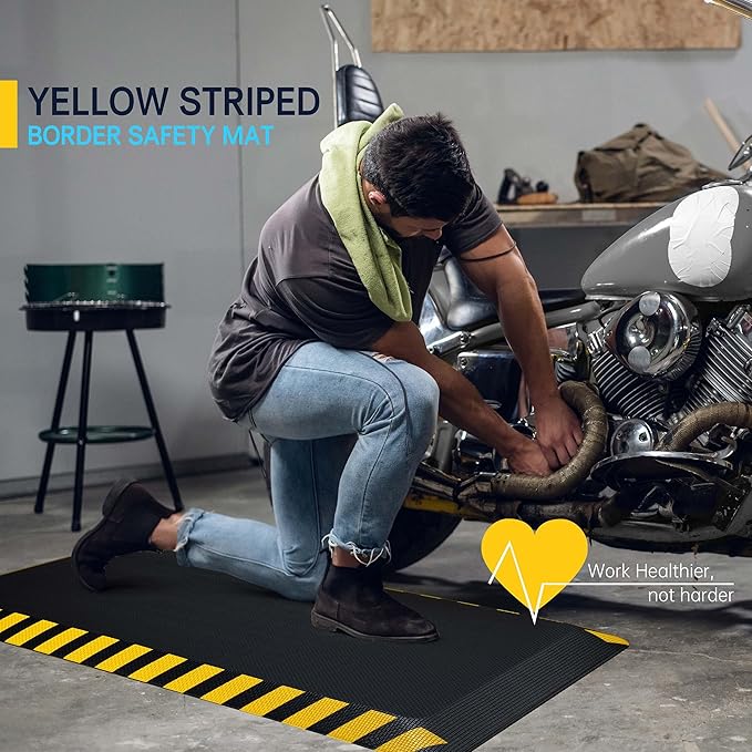 FEATOL Anti Fatigue Mat Industrial, Ergonomic Standing Floor Mat for Work for Stand, Black with Yellow Border Safety 24" x 36"-Support for Leg & Back Pain