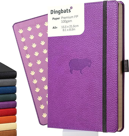 Dingbats* Wildlife Plain Writing Journal Notebook A5 - Vegan Leather Hardcover - Ideal for Work, Travel - Pocket, Elastic Closure, & Bookmark