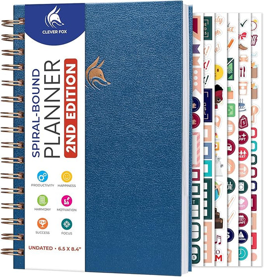 Clever Fox Planner 2nd Edition Spiral – Colorful Weekly & Monthly Goal Planner, Time Management & Productivity Organizer, Undated (Mystic Blue)