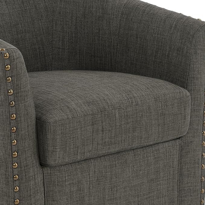 UIXE 360° Swivel Barrel Accent Chair Set of 2, Modern Upholstered Arm Chair Round Club Armchair, Nailhead Trim Single Sofa Seating in Fabric for Living Room - Gray