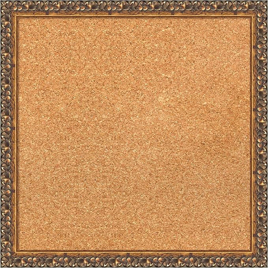 Amanti Art Natural Cork Board for Wall, 18x18 Vision Board with Bronze Frame, Small Corkboard Office Decor for Home Organization, Traditional Corkboard Pinboard to Display Items for Home Organization