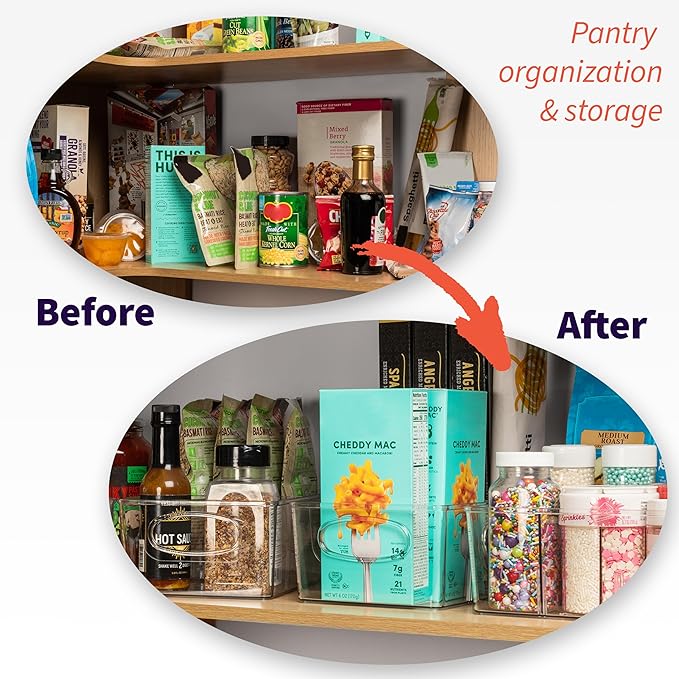 ClearSpace Plastic Pantry Organization and Storage Bins with Removable Dividers – 2 Pack XL Perfect Kitchen Organization or Kitchen Storage – Refrigerator Organizer Bins, Cabinet Organizers