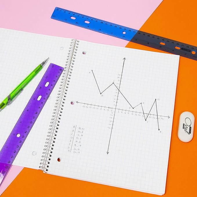 BAZIC Jeweltones Color Plastic Ruler 12" (30cm), Inches Centimeter Metric Measuring Drafting Rulers, for Students School Supplies (4/Pack), 24-Packs