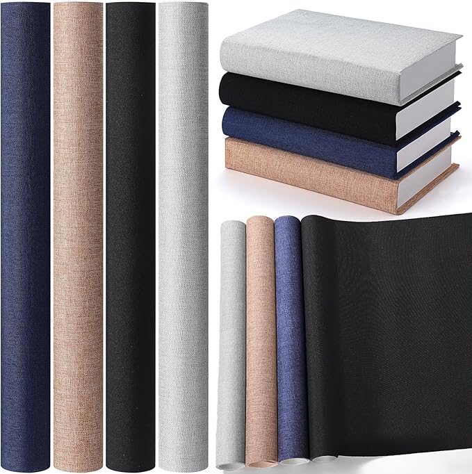 4 Pcs Book Cloth Bookcover Fabric Surface with Paper Backed Binding Cloth Fabric Book Cover for Scrapbooking Album DIY Craft Supplies Home, 4 Colors(Classic Color,40 x 16 Inches)