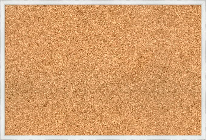 Amanti Art Natural Cork Board for Wall, 25x37 Vision Board with White Frame, Large Corkboard Office Decor for Home Organization, Country Rustic Corkboard Pinboard to Display Items for Home