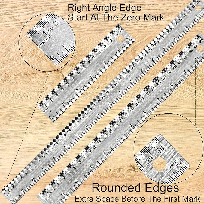 Metal Ruler 6 Inch:[1 Pieces 6 Inch] Non-Slip Cork Backing Rulers with Inch and Centimeters Prevent Ink Leakage:for School Office Drawing Engineering