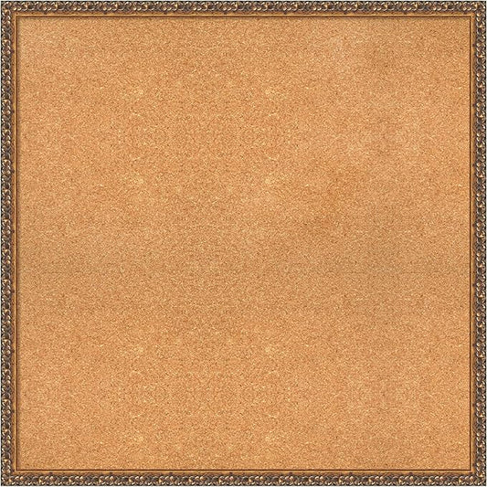 Amanti Art Natural Cork Board for Wall, 34x34 Vision Board with Bronze Frame, Large Corkboard Office Decor for Home Organization, Traditional Corkboard Pinboard to Display Items for Home Organization