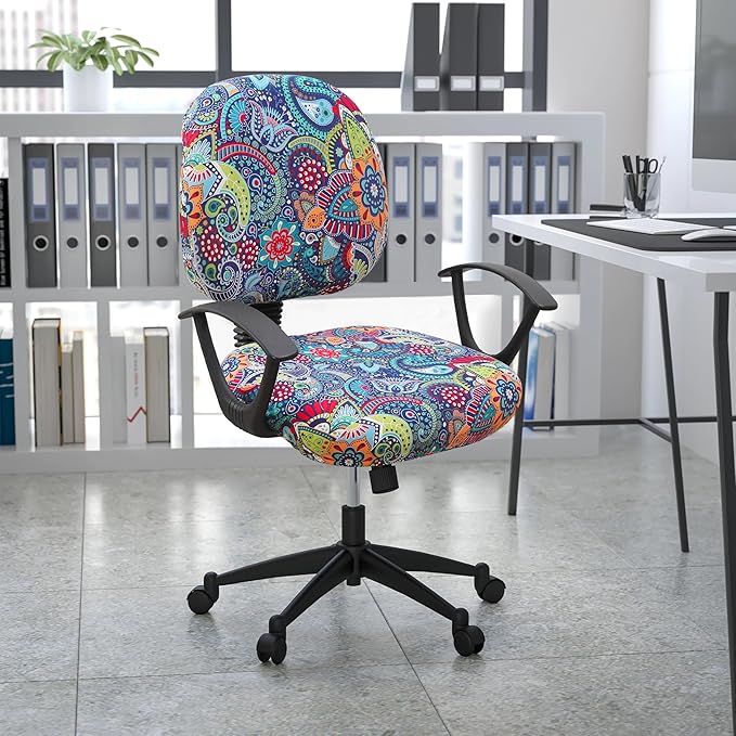Smiry Stretch Printed Office Computer Chair Covers, Universal Washable Removable Desk Rotating Chair Slipcovers Protector, Seat + Backrest Cover - Blue Green