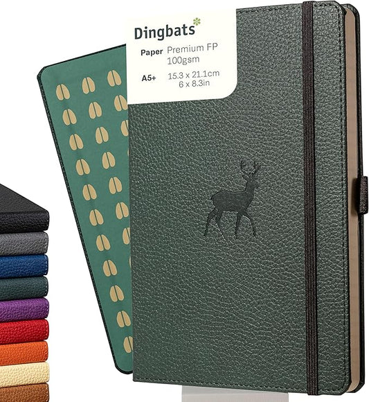 Dingbats* Wildlife Dotted Journal Notebook A5 - Vegan Leather Hard Cover, Ideal for Work, Travel - Pocket, Elastic Closure, Bookmark